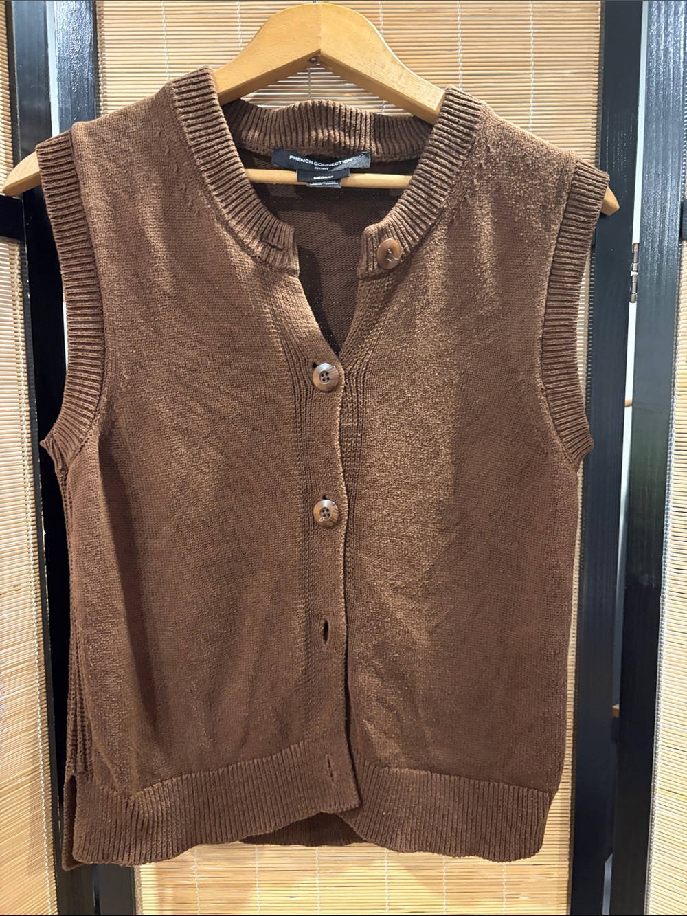 French Connection Brown Sleeveless Button Front Knit Vest